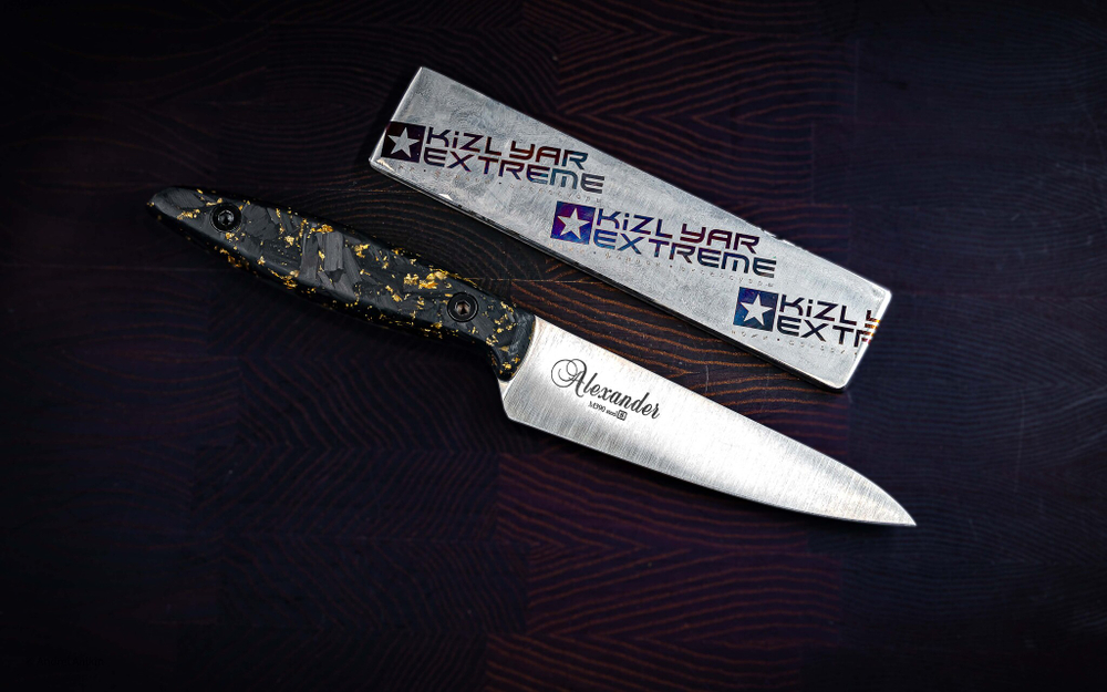Кухонный нож Alexander S PRO M390 Gold Carbon