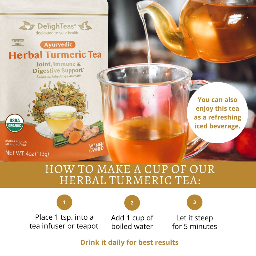 DelighTeas, Аюрведический травяной чай с куркумой, рассыпчатая смесь, без кофеина, 113 г (4 унции)