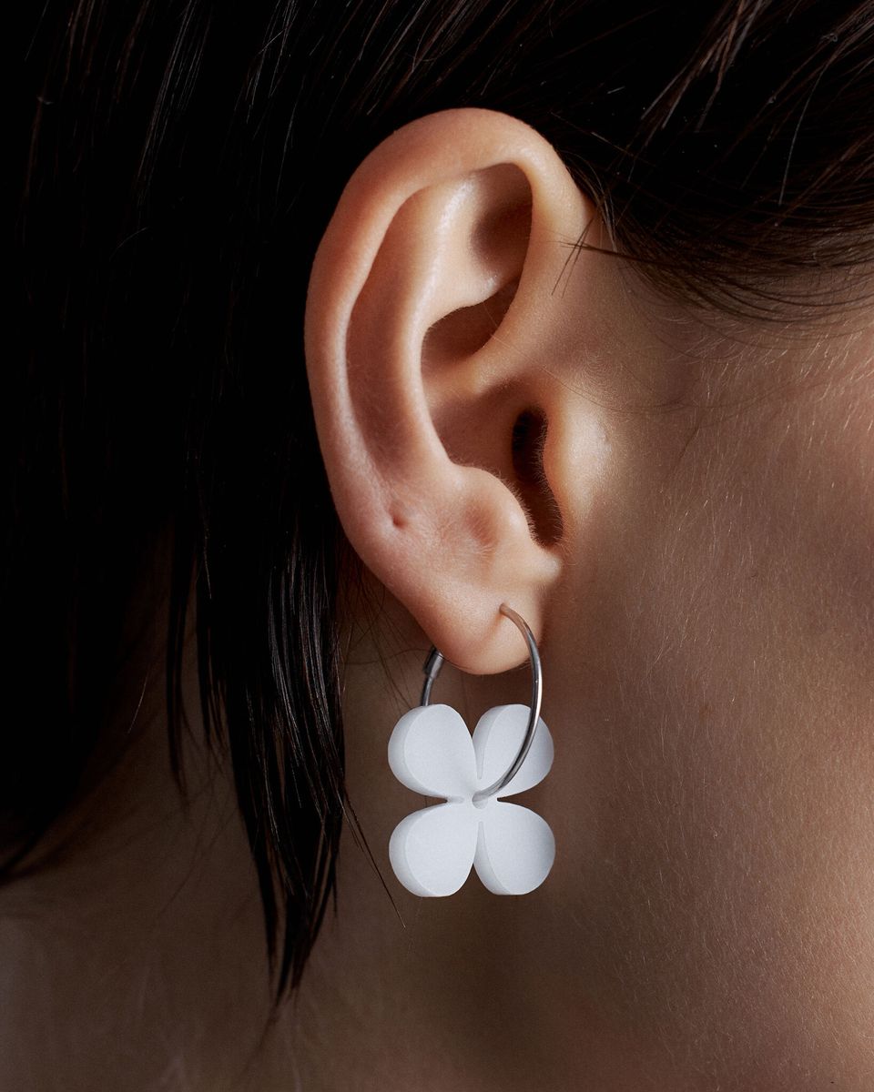 Cерьги Hoops Flowers White