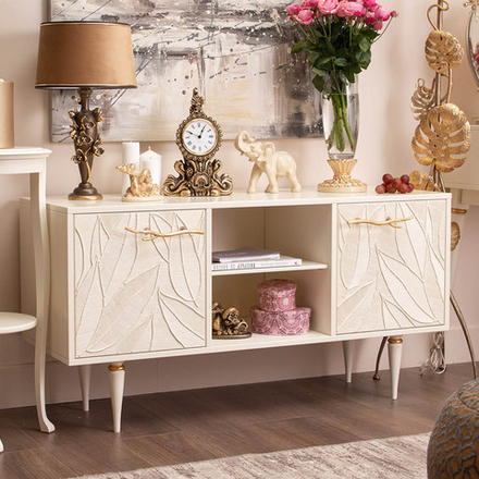 Тумба под ТВ Арт Колор leaves 117см Классик Голд Кремовый белый