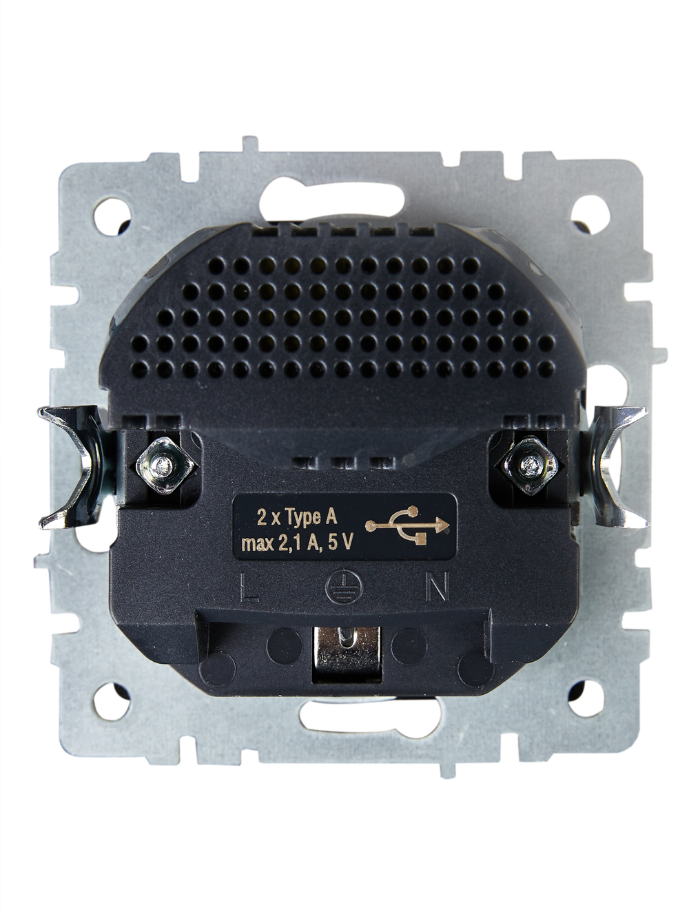 BRITE Розетка 1-местная с заземлением с защитными шторками 16А с USB A+A 5В 2,1А РЮш10-1-БрГ графит IEK