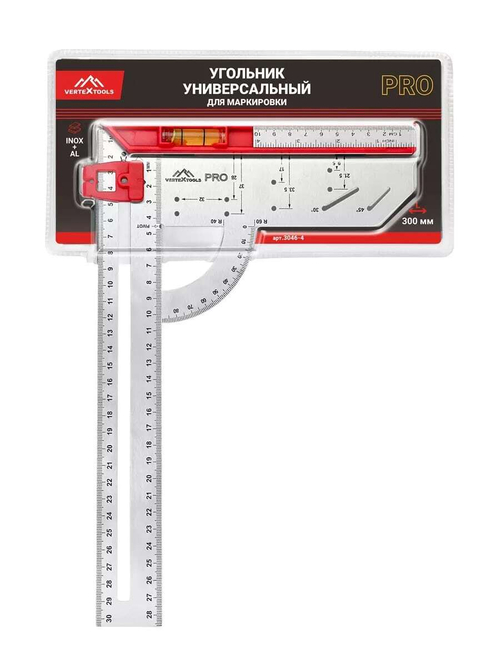 УГОЛЬНИК УНИВЕРСАЛЬНЫЙ VERTEXTOOLS PROFI ДЛЯ МАРКИРОВКИ, CТАЛЬ/УФ-печать+ABS, толщина 1,7 мм