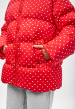 Пуховик Рокет миди красный в горох