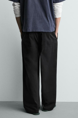 ZARA ХЛОПКОВЫЕ БРЮКИ RELAXED FIT, ЧЕРНЫЙ