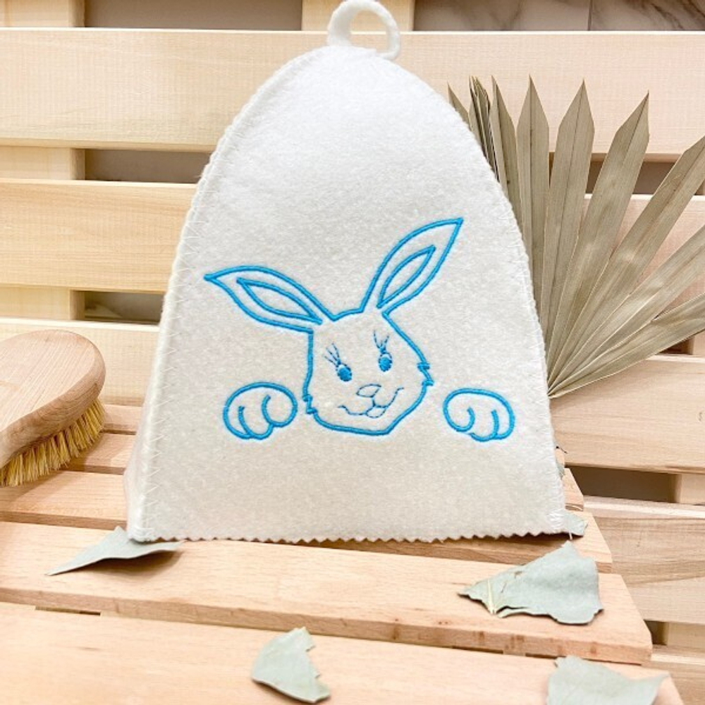 Шапка банная детская "Классическая" с вышивкой "Заяц" 30% шерсть/70% полиэфир