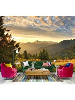 Фотообои пейзаж свидом на горы для спальни 300х270