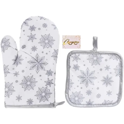 Прихватка в наборе с варежкой «Снежинка» цвет серебряный, 17,5*17,5 см и 27*17 см