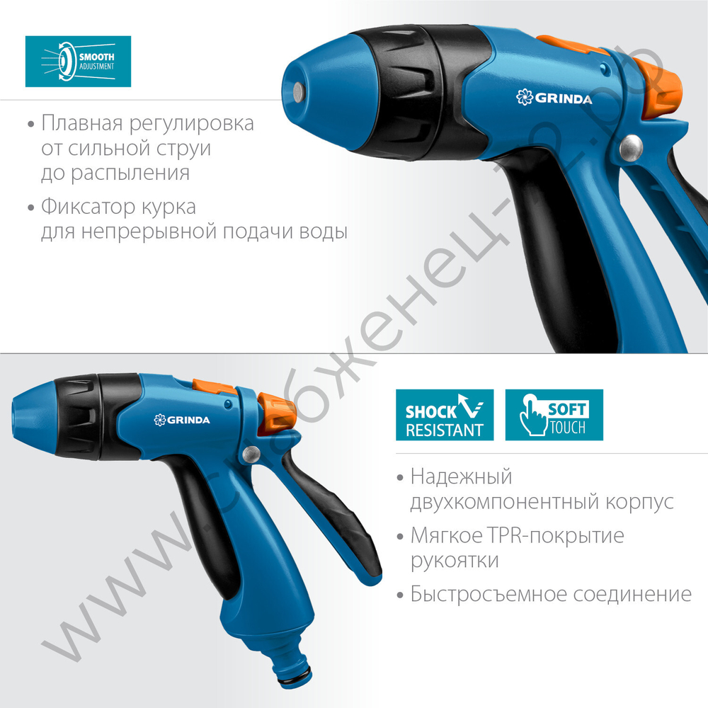 GRINDA B-R, плавная регулировка напора, курок сзади, двухкомпонентный, поливочный пистолет, PROLine (429111)