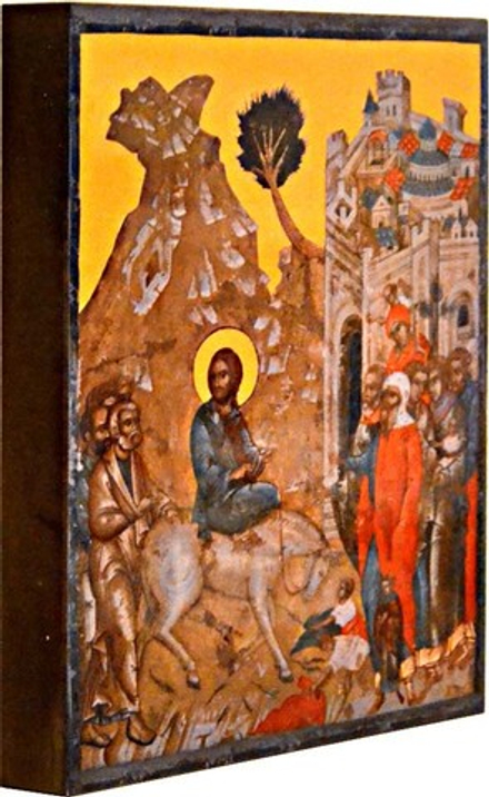 Вход Господень в Иерусалим . Копия иконы XV века на доске.