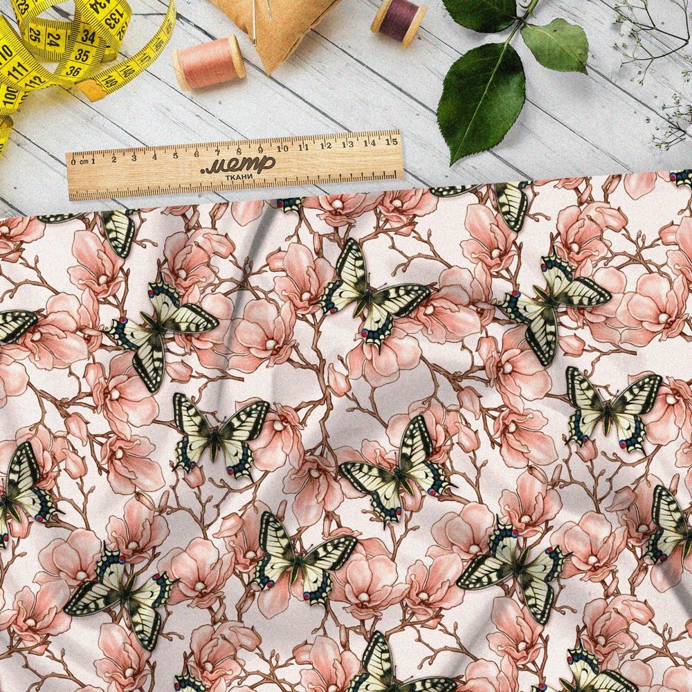 Ткань лен винтажные бабочки