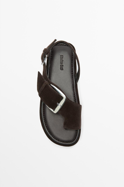 Massimo Dutti Сандалии-шлепанцы на плоской подошве с пряжкой, коричневый