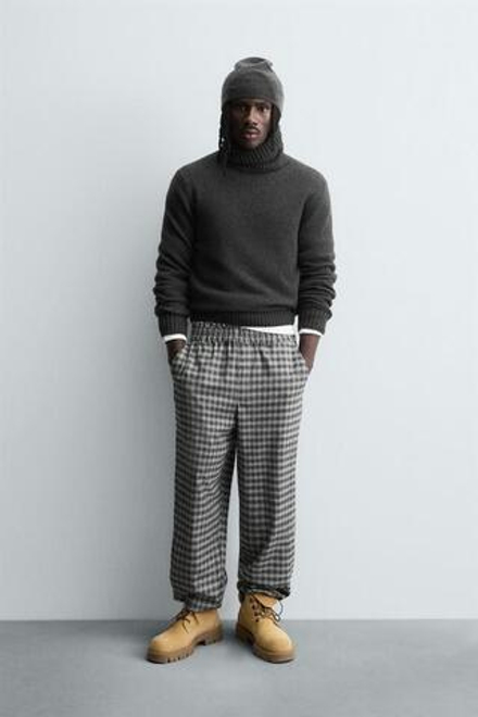 ZARA БРЮКИ RELAXED FIT ИЗ РЕЛЬЕФНОЙ ТКАНИ, ЧЕРНЫЙ МЕЛАНЖ