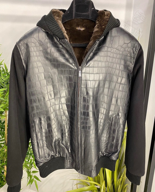 Бомбер Loro Piana с мехом со вставками кожи крокодила