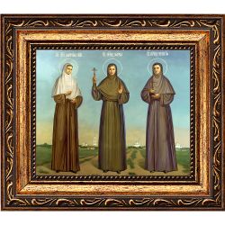 Дивеевские новомученицы: Марфа, Матрона и Пелагия. Икона на холсте.