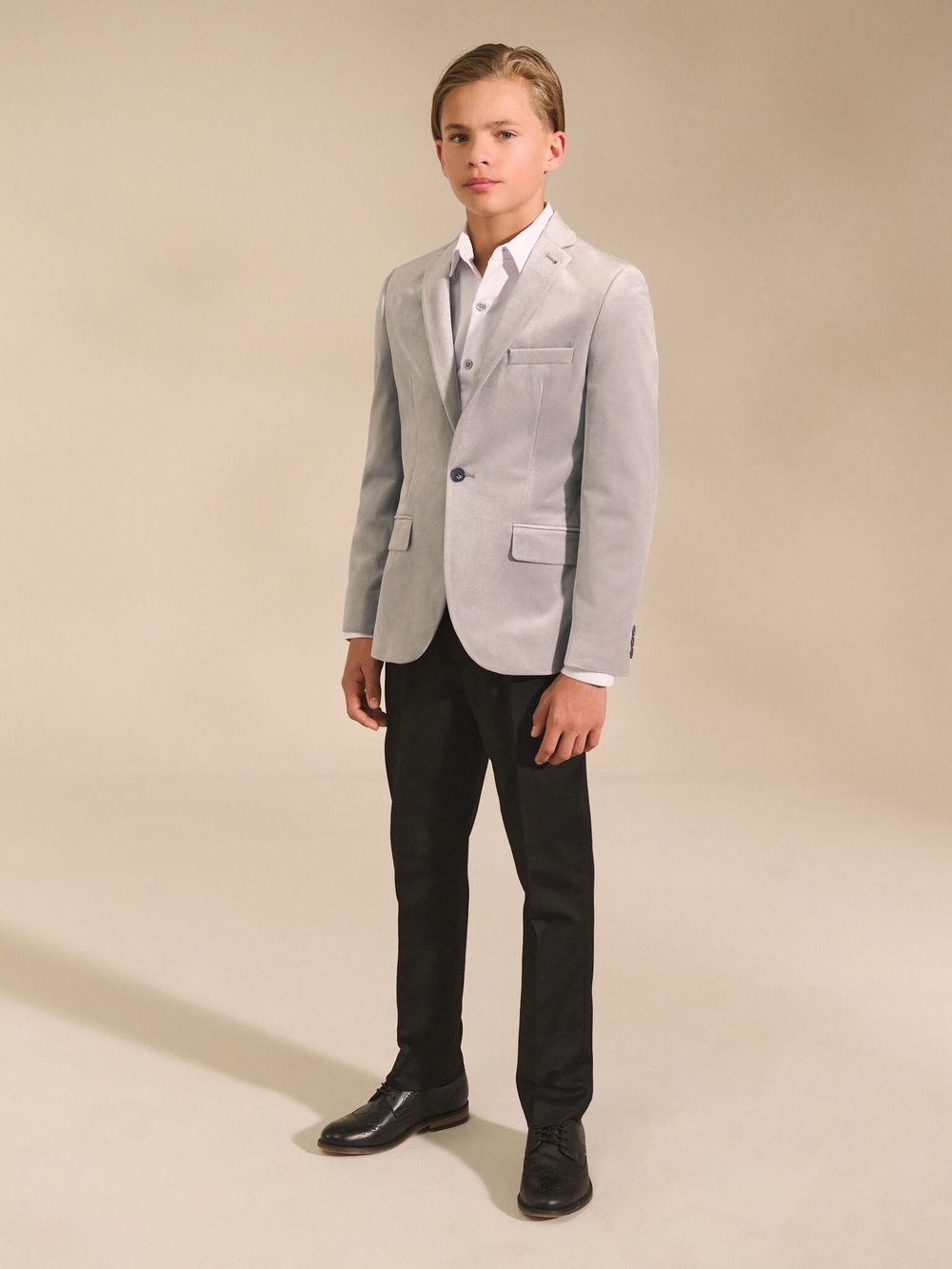 Пиджак бархатный для мальчика Next C79-047, Светло-серый