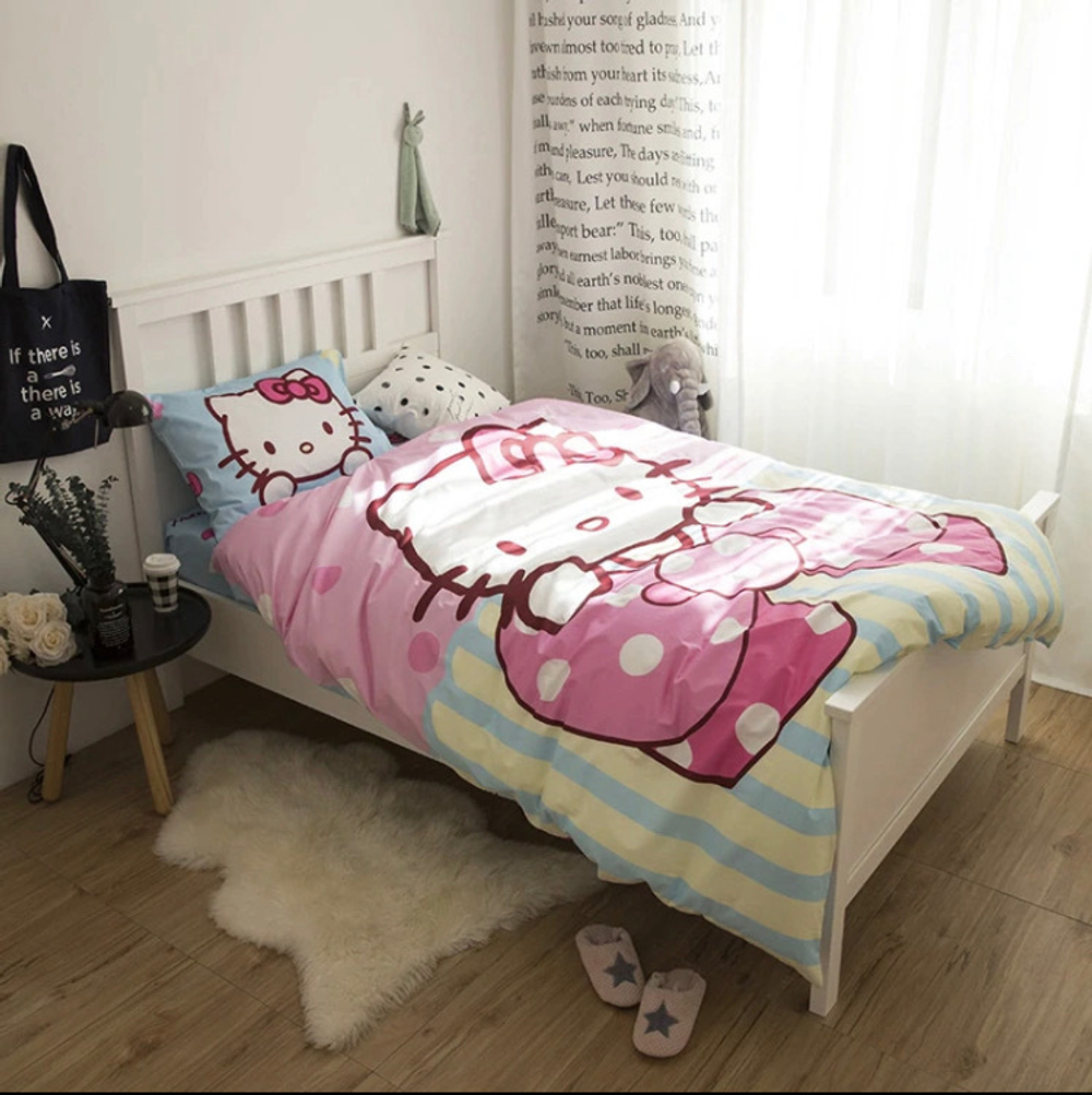 Постельное белье 1.5 Полуторка Сатин Детское Hello Kitty