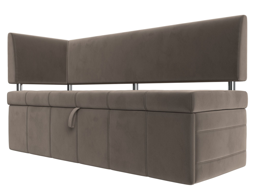 Диван кухонный прямой Стоун с углом левый, Коричневый, Велюр, 107269L