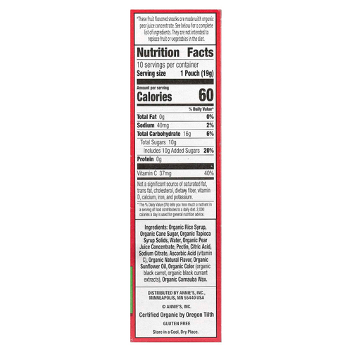 Annie's Homegrown, Organic Bunny Fruit ™ Snacks, летняя клубника, 10 пакетиков по 19 г (0,7 унции)