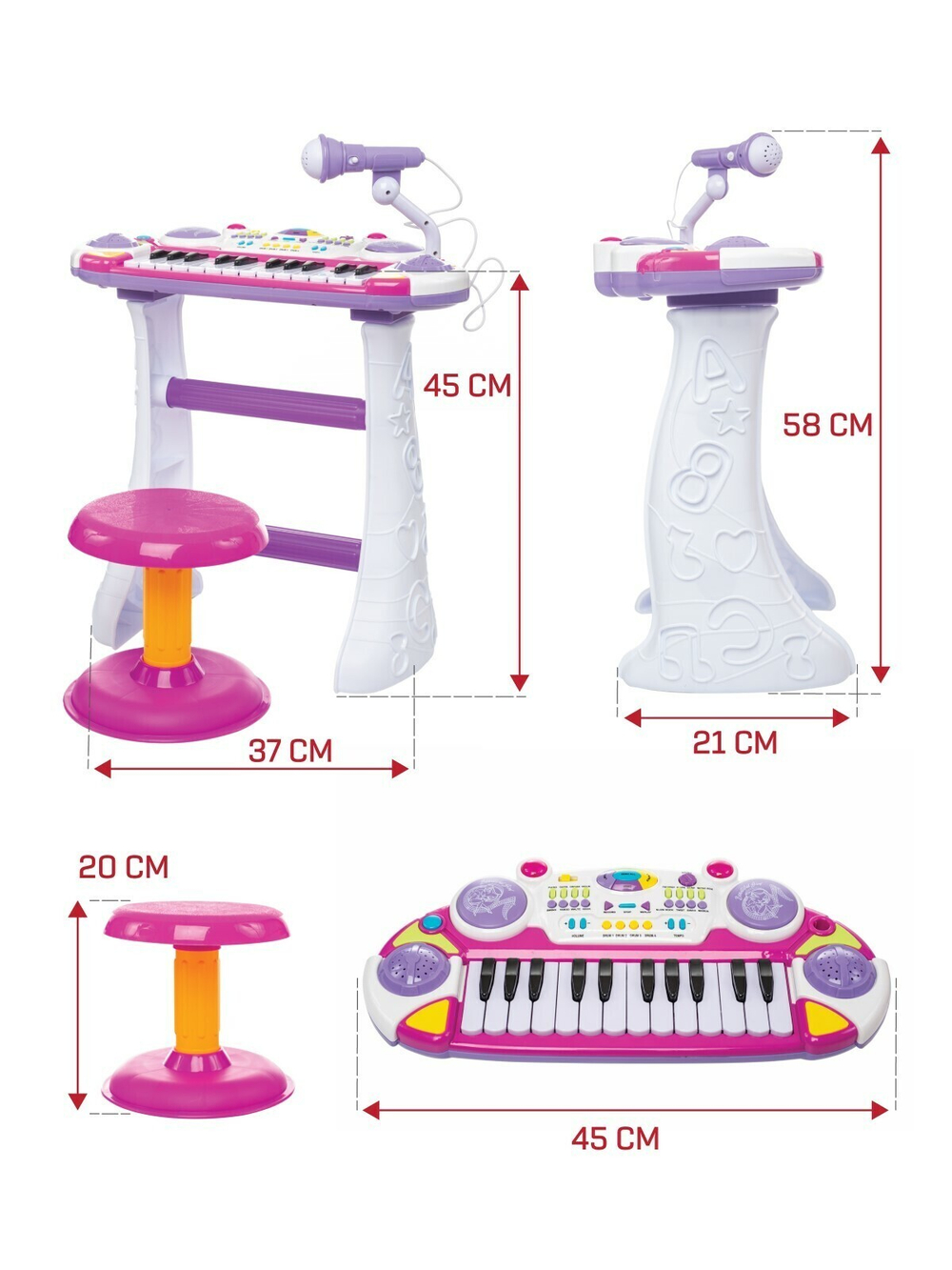 Синтезатор детский пианино 24 кл. с DJ пультом, микрофоном и сиденьем Musical Keyboard синий