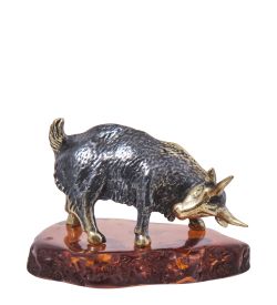 Народные промыслы AM- 577 Фигурка «Коза бодающаяся» (латунь, янтарь)