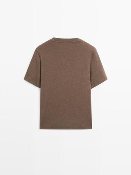 Massimo Dutti Футболка с коротким рукавом из 100% хлопка, пестро-коричневый