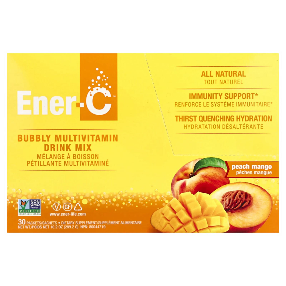 Ener-C, Bubbly, мультивитаминная смесь для напитков, персик и манго, 30 пакетиков по 9,64 г (0,3 унции)