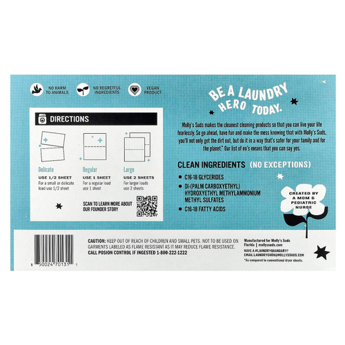 Molly's Suds, Простыни для сушки, без запаха, 120 листов