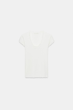 ZARA ФУТБОЛКА ИЗ СМЕСОВОГО ЛЬНА С КОРОТКИМИ РУКАВАМИ, ЭКРЮ