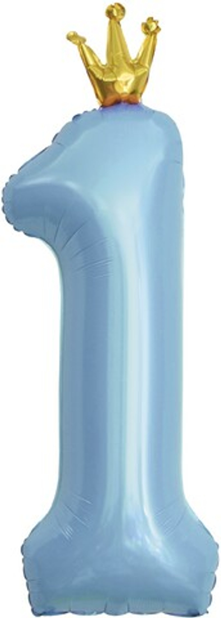 Шар (40''/102 см) Цифра, 1 Золотая корона, Голубой, 1 шт. в уп., 131181