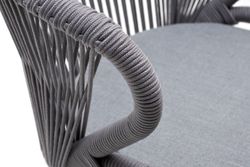 "Милан" стул плетеный из роупа, каркас алюминий белый шагрень, роуп светло-серый круглый, ткань светло-серая