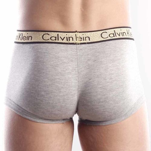 Мужские трусы хипсы серые с золотистой резинкой  (модал) Calvin Klein Trunks One