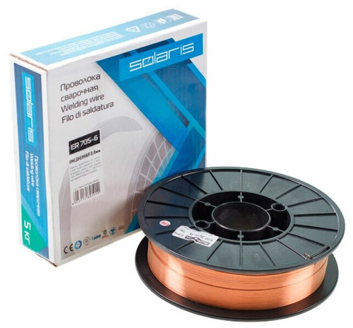 Проволока сварочная омедненная ER 70S-6 ф0,8мм (катушка D200 5 кг) Solaris WM-ER70S6-08050