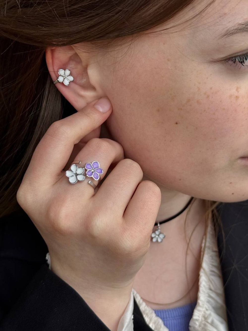 Кольцо Lilac 5, сиреневая эмаль, разъемное