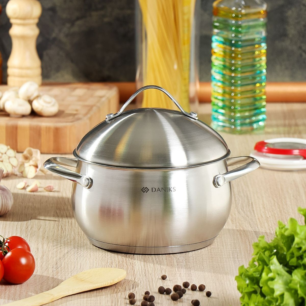 Кастрюля нерж, 2.9 л, с крыш, Daniks, Мальта, GS-01345KS-18CA, индукц