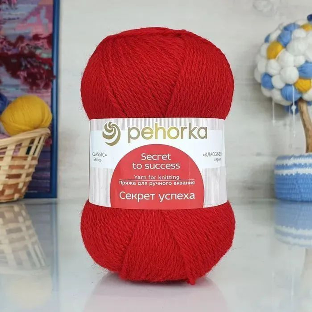 Пряжа Пехорка "Секрет успеха" 100% шерсть 250м/100гр, Кол-во 5 шт Цвет: (88-Красный мак)