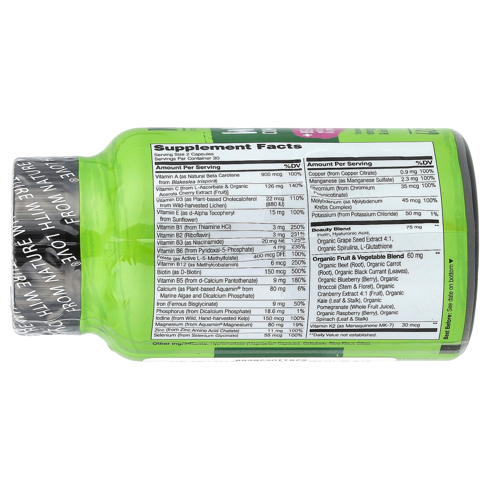 NATURELO, Полноценный мультивитаминный комплекс из цельных продуктов, 60 вегетарианских капсул