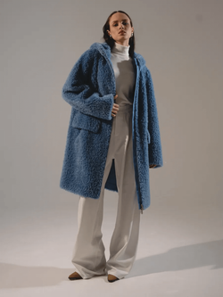 Шуба из 100% шерсти мериноса, синяя, Severina