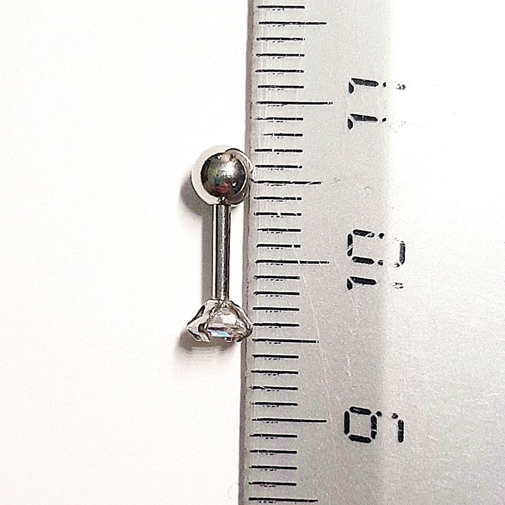 Микроштанга ( 6 мм) для пирсинга уха с радужным кристаллом 4 мм. Медицинская сталь. 1шт.