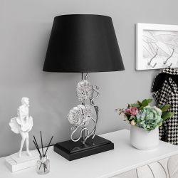 Настольная лампа Monstera Deliciosa (Монстера) Черный Античное серебро с абажуром Сити Черный