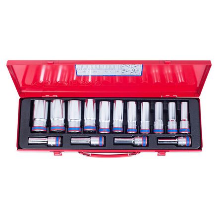 Цена на KING TONY (4315MR) Набор глубоких торцевых головок 1/2", 6-гранные, 10-32 мм, 15 предметов