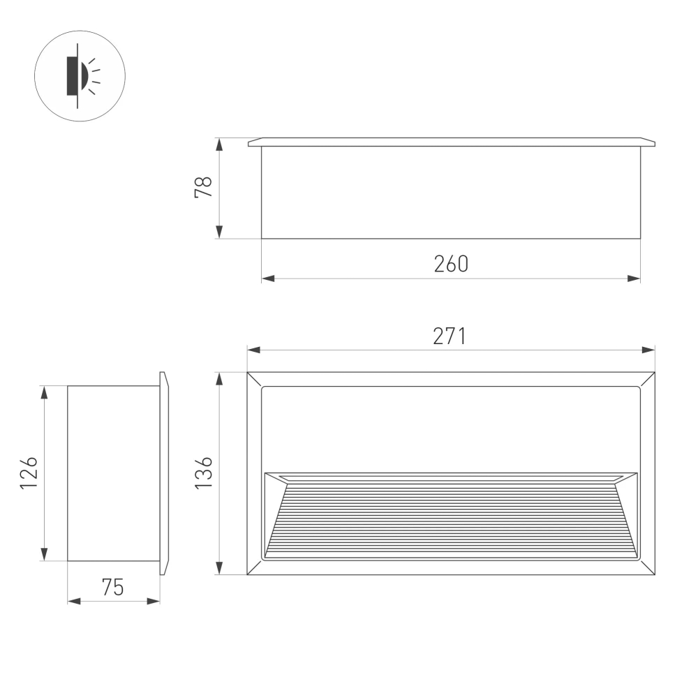 Светильник встраиваемый LTD-RIBONIK-S271x136-10W Warm3000 (Черный, 50 deg, 230V) (Arlight, IP65 Металл, 5 лет) 062917