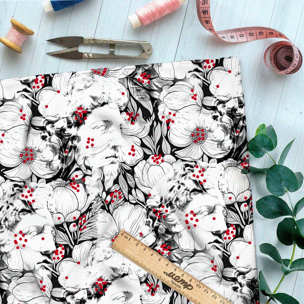 Ткань Ниагара Софт призрачные цветочные орнаменты