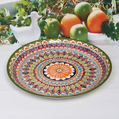 Ляган плоский 38см салатовый Риштанская Керамика