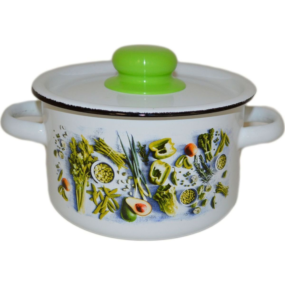 Кастрюля сталь, эмал, 1.5 л, с крыш, крышка сталь, Appetite, Свежая зелень, 1с15с/1, индукц