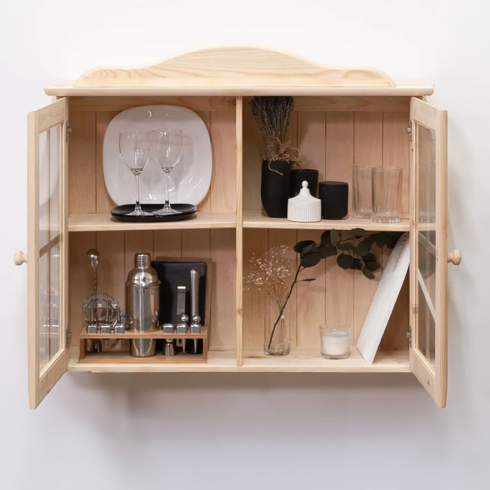 Шкаф навесной кухонный, 90х28х77.2, Лена, кухонный, в ванную, 2 двери 2 полки, из массива дерева, Dipriz