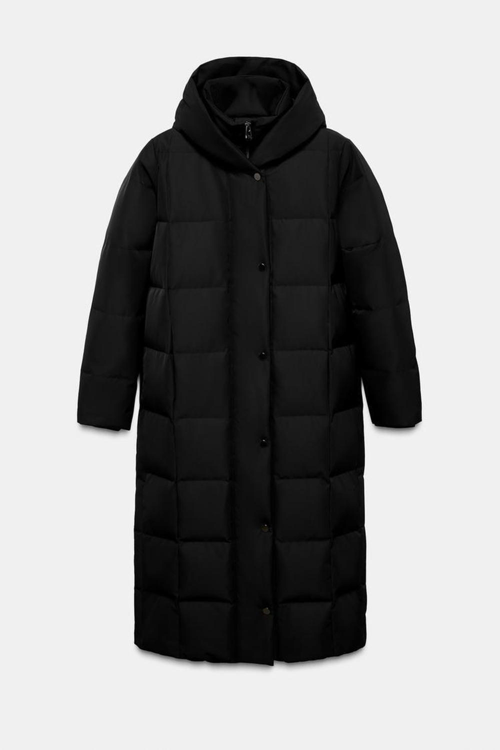ZARA ДЛИННЫЙ ПУХОВИК С КАПЮШОНОМ WATER REPELLENT WINDPROOF, ЧЕРНЫЙ