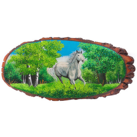 Картина на срезе дерева "Лошадка лето" 65-70 см R120648