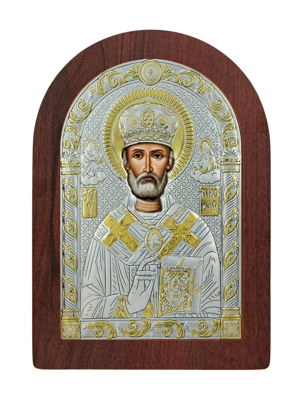 Николай Чудотворец, икона арочная, красное дерево  75х103