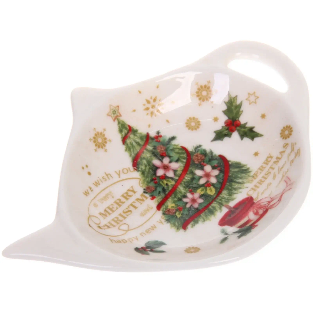 Кружка керамическая 300мл «Ёлочка» с ложкой и подставкой для пакетиков в подарочной коробке