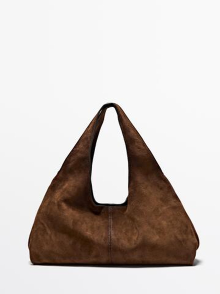 Massimo Dutti Сумка из замши среднего размера, золотой